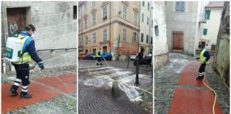 Coronavirus, continua intensamente a Ventimiglia il lavaggio di strade e marciapiedi