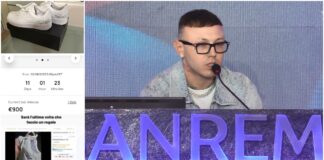 Prende la scarpa di Lazza a Sanremo e la mette in vendita online. Il rapper si infuria: “È l’ultima volta che faccio un regalo”