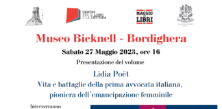 “Il Maggio dei Libri” al museo Bicknell di Bordighera: sabato 27 maggio ricordando Lidia Poet, prima avvocata d’italia