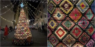 Bordighera, acceso l’albero solidale realizzato all’uncinetto