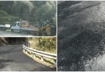 Lavori di riasfaltatura in corso lungo la strada provinciale 45 fra Pietrabruna e San Lorenzo al mare