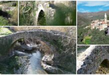 Il ponte in pietra tra gli ulivi di Riva Faraldi