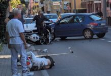 Diano Marina, scontro tra moto e auto sull’Aurelia: intervengono i soccorsi