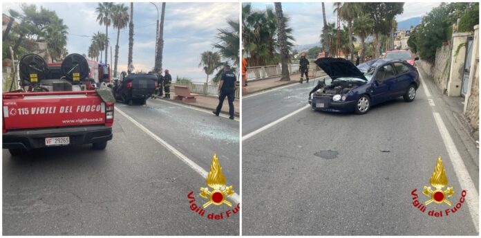 Sanremo, auto si ribalta in corso Mazzini_ donna estratta dai vigili del fuoco Sanremo, auto si ribalta in corso Mazzini_ donna estratta dai vigili del fuoco